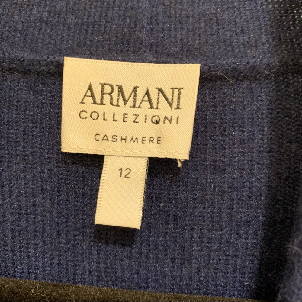 Armani Collezioni Vintage Navy Blue 100% Cashmere Pleated Cardigan Size 12 - Picture 2 of 11